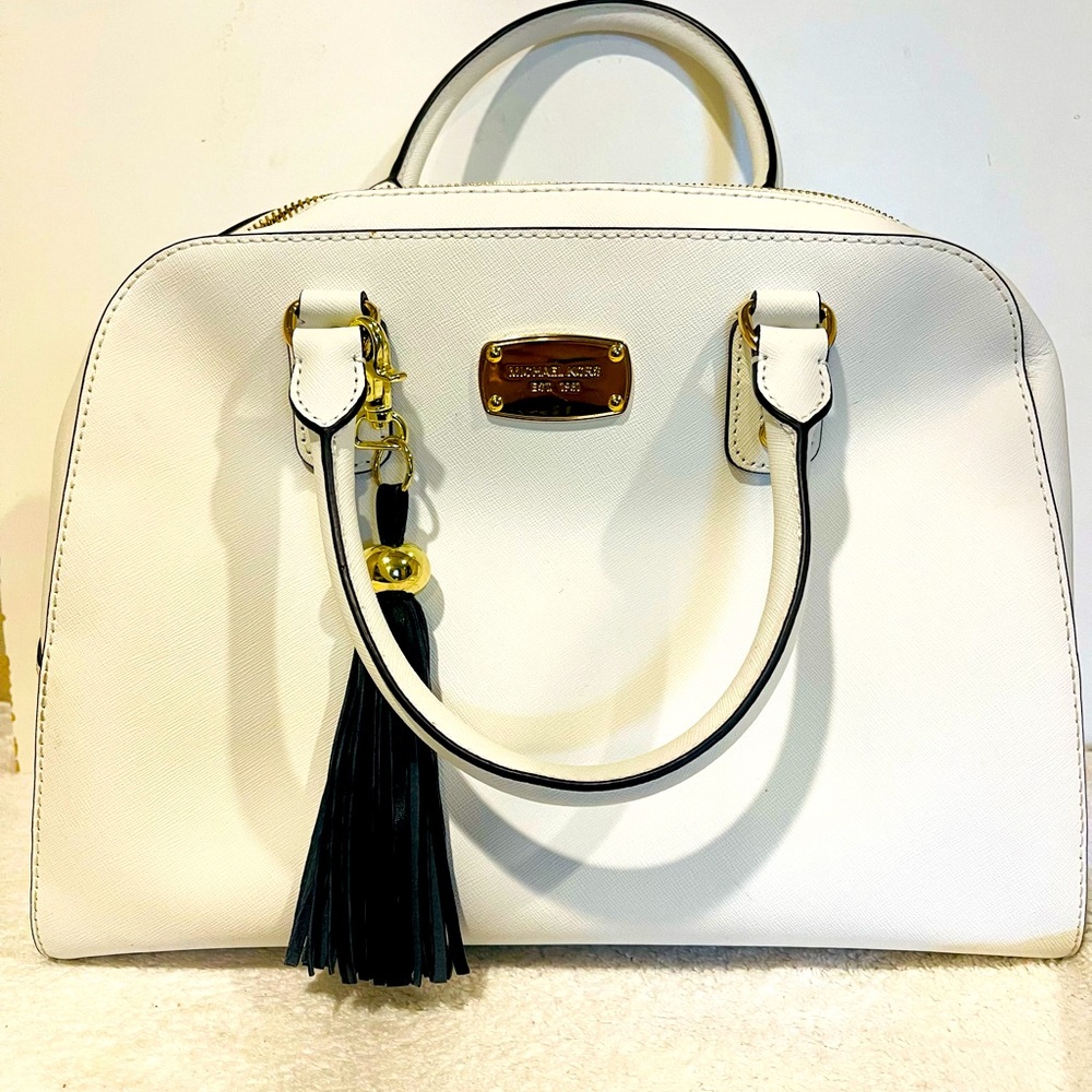 Michael Kors Brooklyn Tassel Satchel Crossbody Bag White